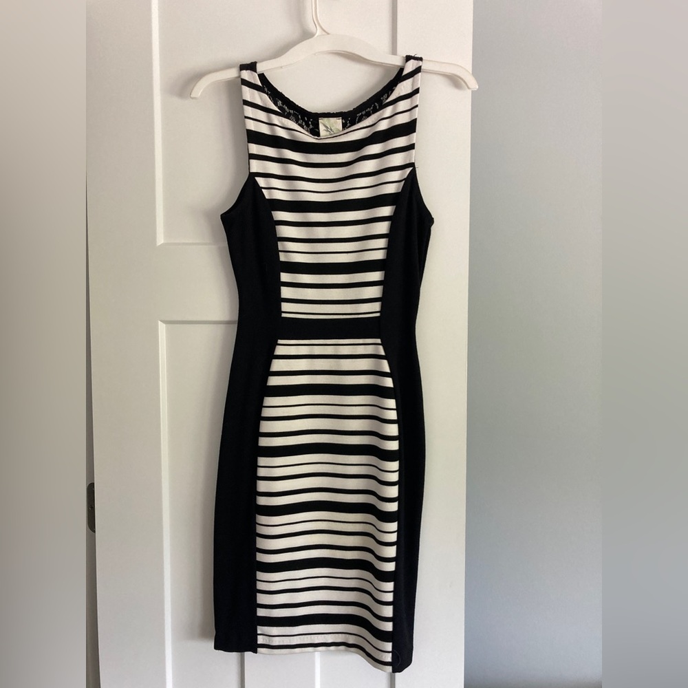 Black and white stripe form fitting dress